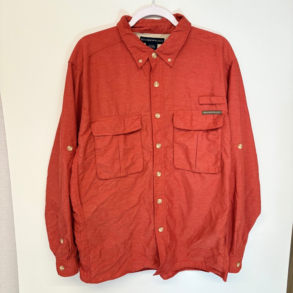 Outdoor Gorpcore Fishing Shirt Roll Tab ExOfficio Men L Orange